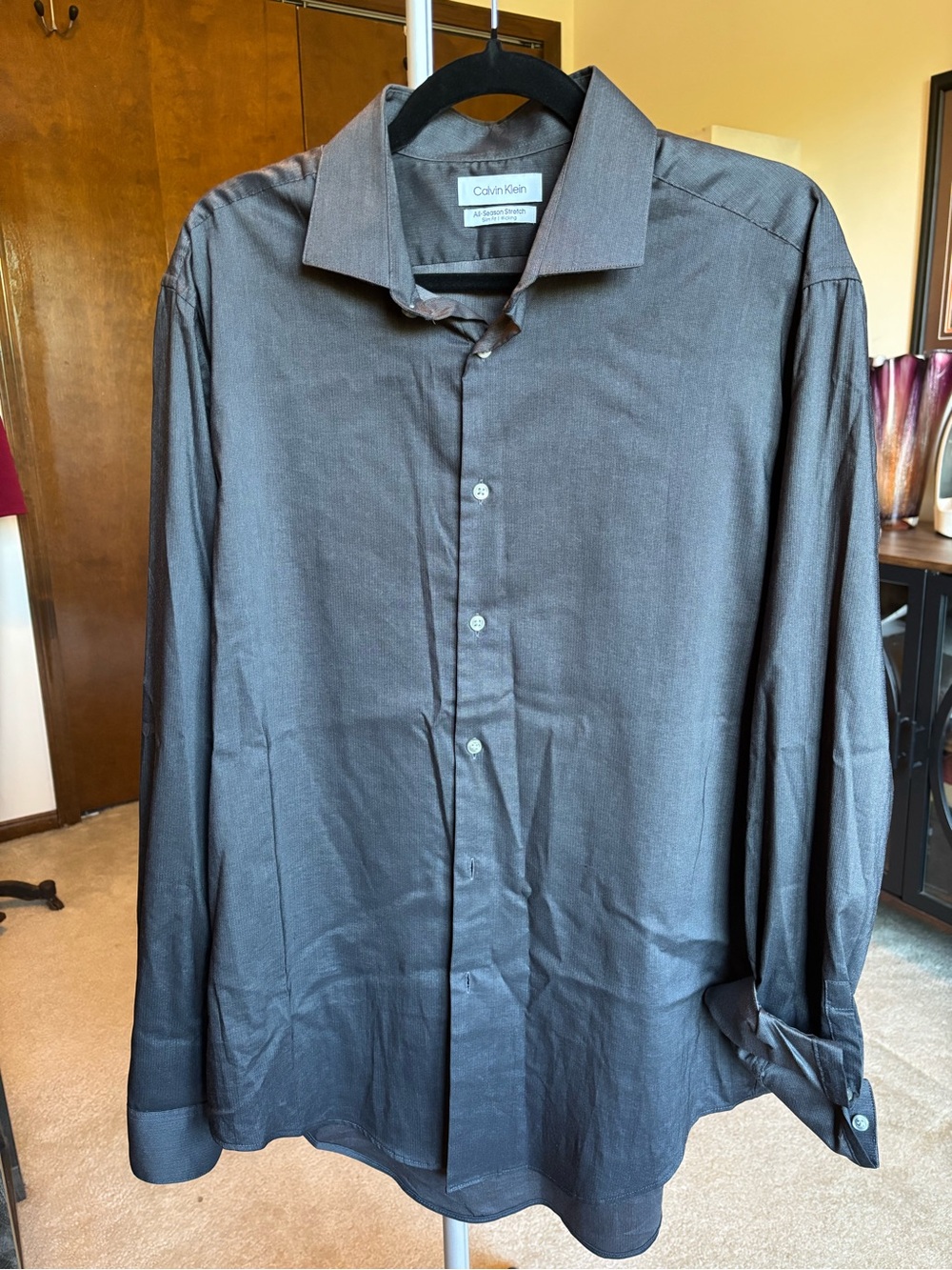 Calvin Klein Men's Dark Grey Long-Sleeve Dress Shirt